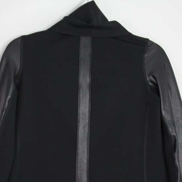 SPANX Faux Leather Convertible Jacket Black Coat Snap Drape Front Size XS - Picture 9 of 12